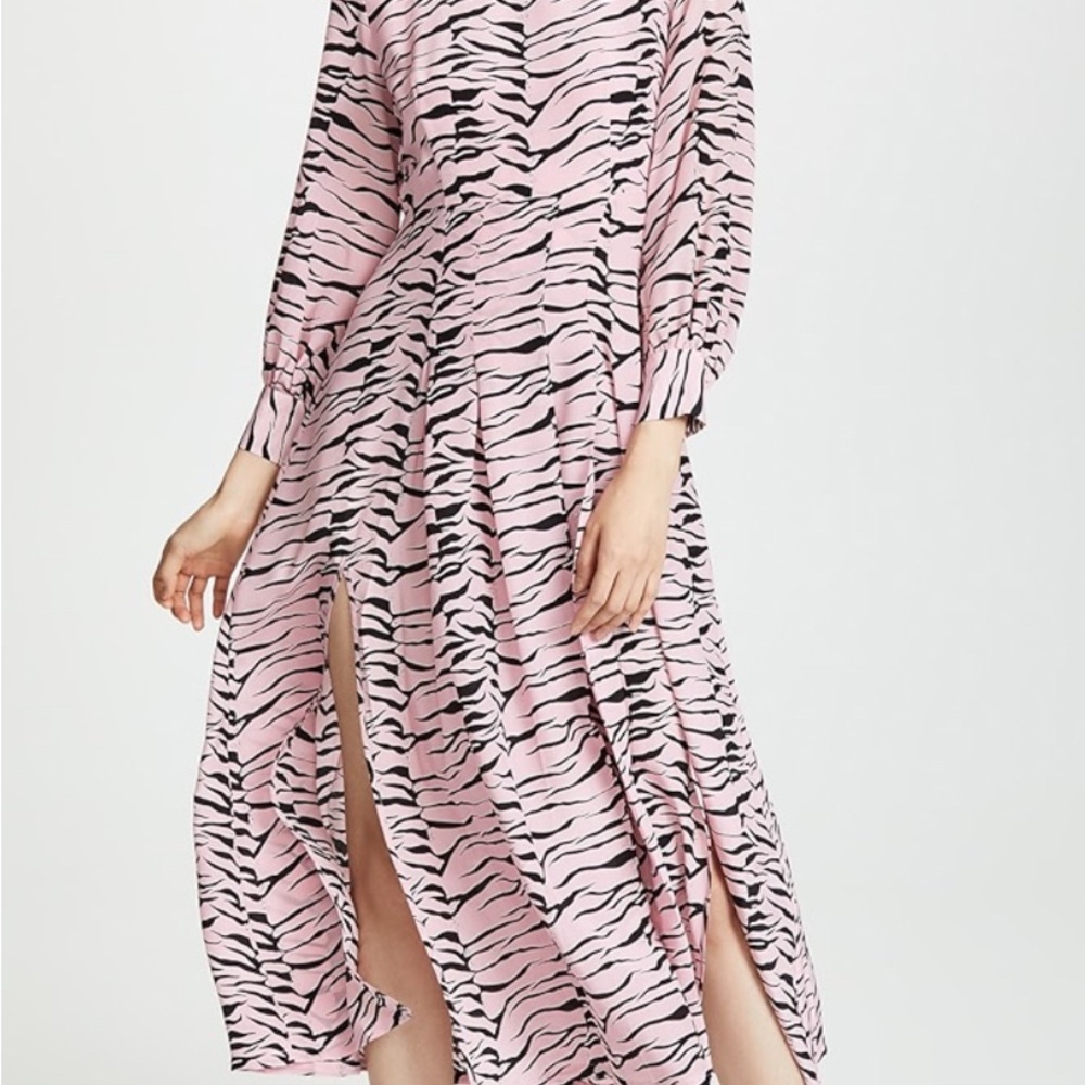 RIXO Pink and Black Zebra Print Dress